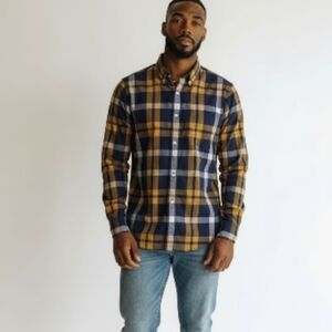 J.‎ Crew Fitted EUC Sz. S Blue/Gold Long Sleeve Casual Botton Down Shirt.